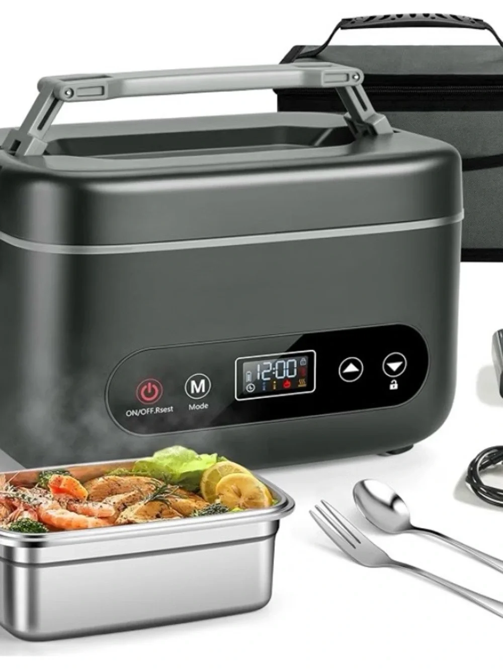 NEW - Heated Lunch Box for Adults, 1.2L Self-Heating Food Warmer, Black Cordless